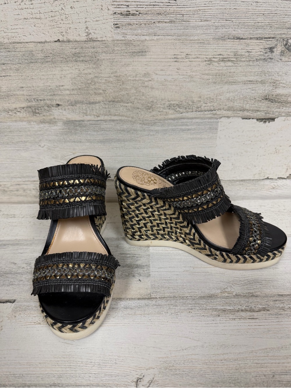 Vince Camuto Black Braided Espadrille Wedge Sandals